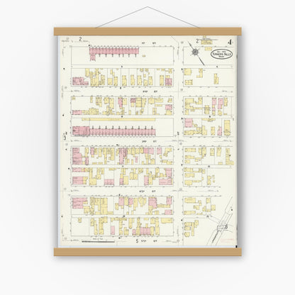 Old map wall art mockup — magnetic wood frame on white wall — Sanborn Fire Insurance Map from Turners Falls, Franklin County, Massachusetts (1909), Sheet #0004