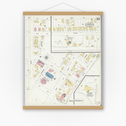 Old map wall art mockup — magnetic wood frame on white wall — Sanborn Fire Insurance Map from Logansport, Cass County, Indiana (1906), Sheet #0010