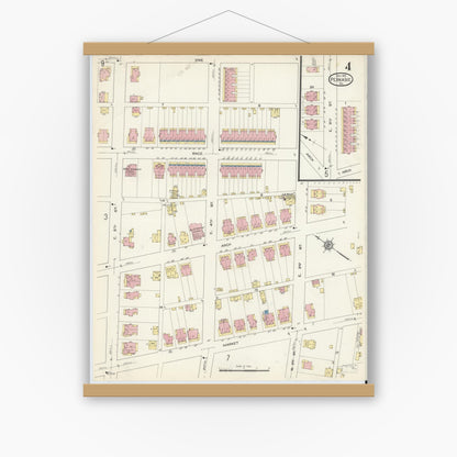 Old map wall art mockup — magnetic wood frame on white wall — Sanborn Fire Insurance Map from Perkasie, Bucks County, Pennsylvania (1913), Sheet #0004