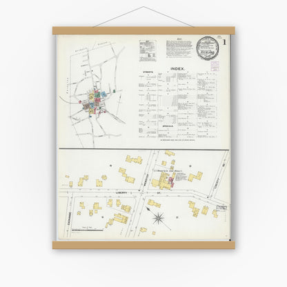 Old map wall art mockup — magnetic wood frame on white wall — Sanborn Fire Insurance Map from Rockland, Plymouth County, Massachusetts (1901), Sheet #0001