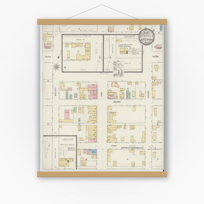 Old map wall art mockup — magnetic wood frame on white wall — Sanborn Fire Insurance Map from Waterford, Erie County, Pennsylvania (1895), Sheet #0001