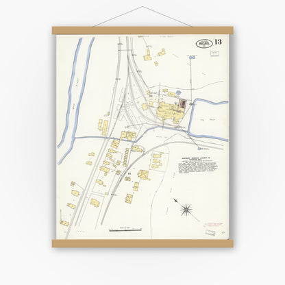 Old map wall art mockup — magnetic wood frame on white wall — Sanborn Fire Insurance Map from Arcata, Humboldt County, California (1908), Sheet #0013