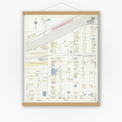 Old map wall art mockup — magnetic wood frame on white wall — Sanborn Fire Insurance Map from Kankakee, Kankakee County, Illinois (1914), Sheet #0023