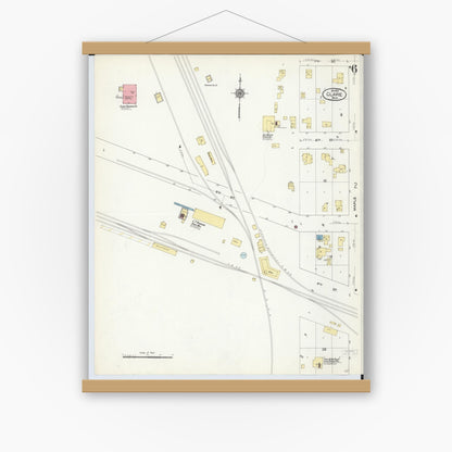 Old map wall art mockup — magnetic wood frame on white wall — Sanborn Fire Insurance Map from Clare, Clare County, Michigan (1910), Sheet #0006