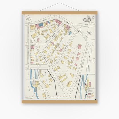 Old map wall art mockup — magnetic wood frame on white wall — Sanborn Fire Insurance Map from Walden, Orange County, New York (1894), Sheet #0004