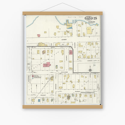 Old map wall art mockup — magnetic wood frame on white wall — Sanborn Fire Insurance Map from Grand Haven, Ottawa County, Michigan (1920), Sheet #0025