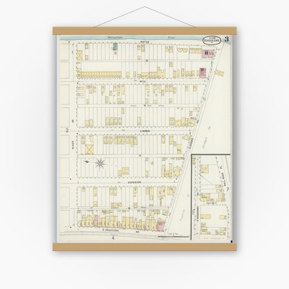 Old map wall art mockup — magnetic wood frame on white wall — Sanborn Fire Insurance Map from Duquesne, Allegheny County, Pennsylvania (1896), Sheet #0003