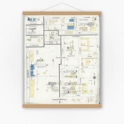 Old map wall art mockup — magnetic wood frame on white wall — Sanborn Fire Insurance Map from Winters, Runnels County, Texas (1925), Sheet #0005