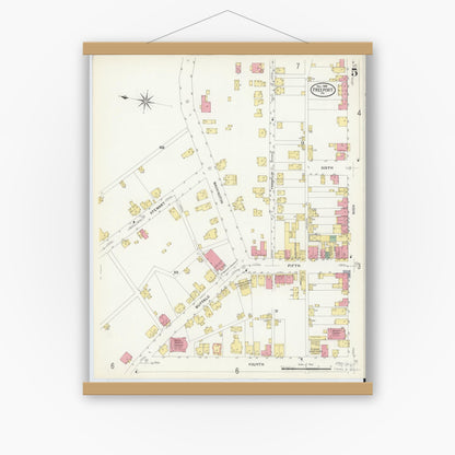 Old map wall art mockup — magnetic wood frame on white wall — Sanborn Fire Insurance Map from Freeport, Armstrong County, Pennsylvania (1908), Sheet #0005