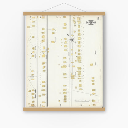 Old map wall art mockup — magnetic wood frame on white wall — Sanborn Fire Insurance Map from Salisbury, Essex County, Massachusetts (1904), Sheet #0005