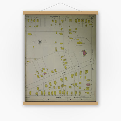 Old map wall art mockup — magnetic wood frame on white wall — Sanborn Fire Insurance Map from Jackson, Jackson County, Michigan (1907), Sheet #0006