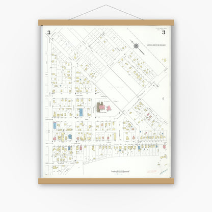 Old map wall art mockup — magnetic wood frame on white wall — Sanborn Fire Insurance Map from Flat Rock, Wayne County, Michigan (1941), Sheet #0003