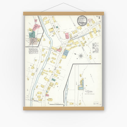 Old map wall art mockup — magnetic wood frame on white wall — Sanborn Fire Insurance Map from Placerville, El Dorado County, California (1895) - Complete Map Set
