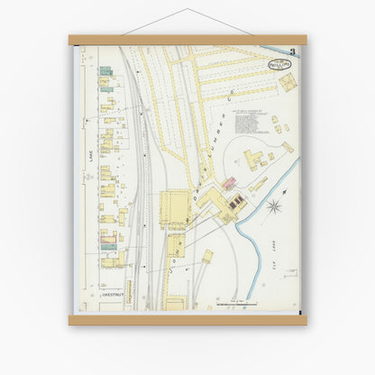 Old map wall art mockup — magnetic wood frame on white wall — Sanborn Fire Insurance Map from Phillips, Price County, Wisconsin (1893), Sheet #0003