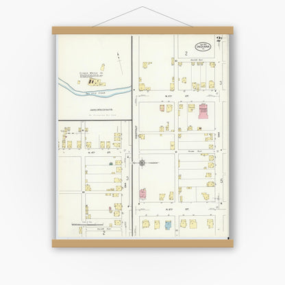 Old map wall art mockup — magnetic wood frame on white wall — Sanborn Fire Insurance Map from Indiana, Indiana County, Pennsylvania (1910), Sheet #0002