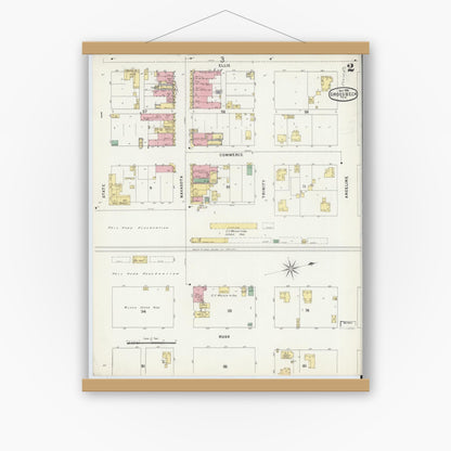 Old map wall art mockup — magnetic wood frame on white wall — Sanborn Fire Insurance Map from Groesbeck, Limestone County, Texas (1896), Sheet #0002