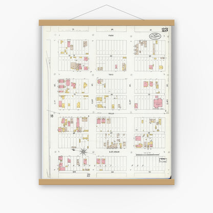 Old map wall art mockup — magnetic wood frame on white wall — Sanborn Fire Insurance Map from El Paso, El Paso County, Texas (1900), Sheet #0023