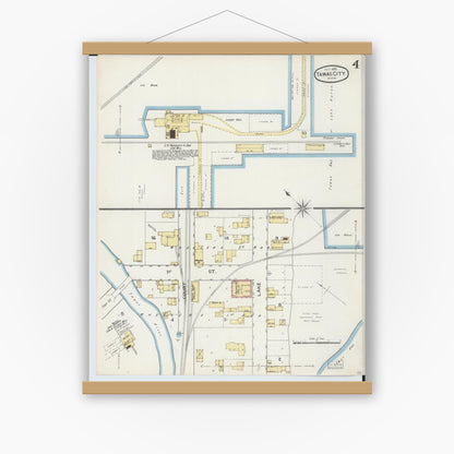 Old map wall art mockup — magnetic wood frame on white wall — Sanborn Fire Insurance Map from East Tawas, Iosco County, Michigan (1893), Sheet #0004