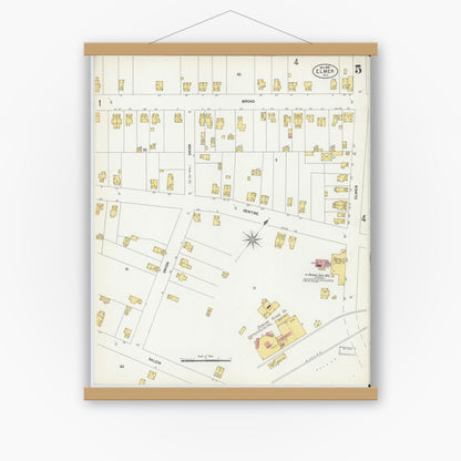 Old map wall art mockup — magnetic wood frame on white wall — Sanborn Fire Insurance Map from Elmer, Salem County, New Jersey (1902), Sheet #0005