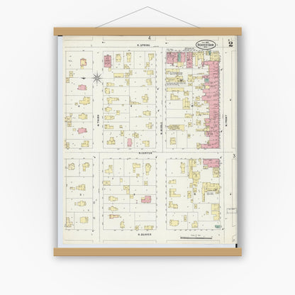 Old map wall art mockup — magnetic wood frame on white wall — Sanborn Fire Insurance Map from Beaver Dam, Dodge County, Wisconsin (1897), Sheet #0002