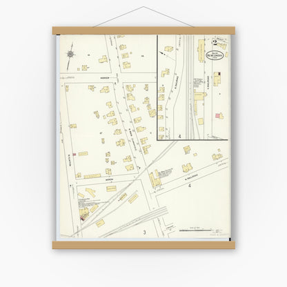 Old map wall art mockup — magnetic wood frame on white wall — Sanborn Fire Insurance Map from New London, Huron County, Ohio (1911), Sheet #0002