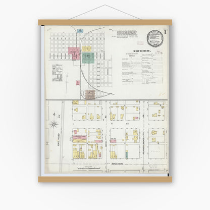 Old map wall art mockup — magnetic wood frame on white wall — Sanborn Fire Insurance Map from Wellston, Jackson County, Ohio (1892) - Complete Map Set