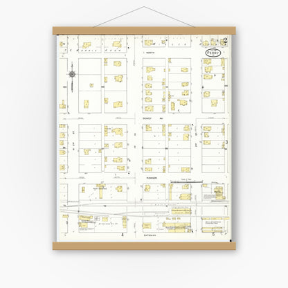 Old map wall art mockup — magnetic wood frame on white wall — Sanborn Fire Insurance Map from Perry, Dallas County, Iowa (1911), Sheet #0002