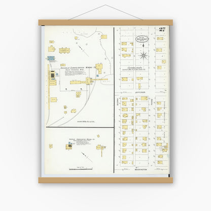 Old map wall art mockup — magnetic wood frame on white wall — Sanborn Fire Insurance Map from Red Jacket, Houghton County, Michigan (1908), Sheet #0027