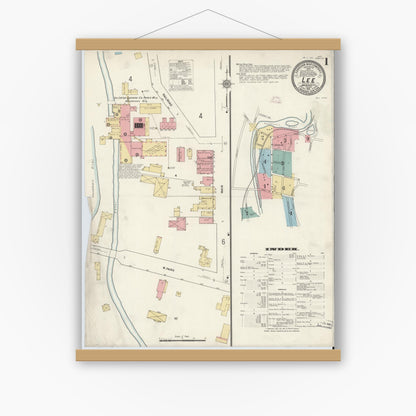 Old map wall art mockup — magnetic wood frame on white wall — Sanborn Fire Insurance Map from Lee, Berkshire County, Massachusetts (1911) - Complete Map Set