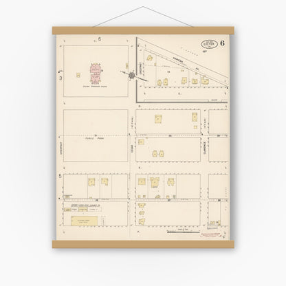 Old map wall art mockup — magnetic wood frame on white wall — Sanborn Fire Insurance Map from Exeter, Tulare County, California (1912), Sheet #0006