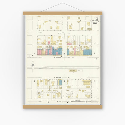 Old map wall art mockup — magnetic wood frame on white wall — Sanborn Fire Insurance Map from Luling, Caldwell County, Texas (1912), Sheet #0003