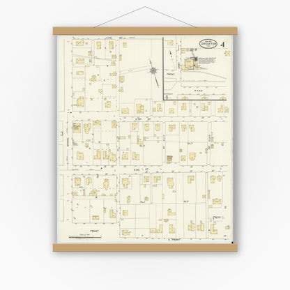 Old map wall art mockup — magnetic wood frame on white wall — Sanborn Fire Insurance Map from Groveton, Trinity County, Texas (1912), Sheet #0004