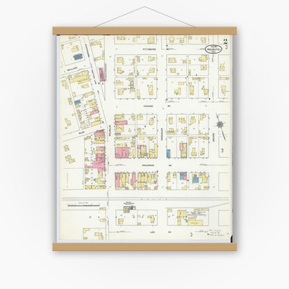Old map wall art mockup — magnetic wood frame on white wall — Sanborn Fire Insurance Map from Holgate, Henry County, Ohio (1910), Sheet #0002