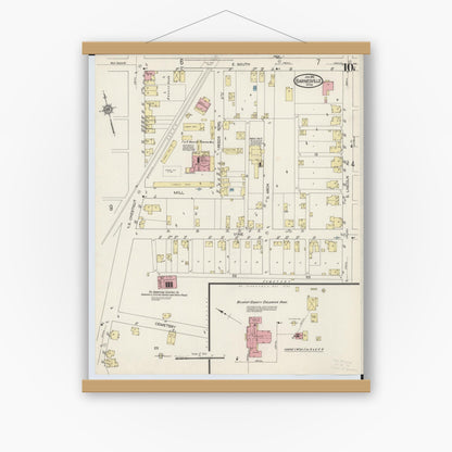 Old map wall art mockup — magnetic wood frame on white wall — Sanborn Fire Insurance Map from Barnesville, Belmont County, Ohio (1915), Sheet #0010