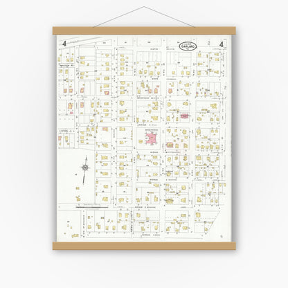 Old map wall art mockup — magnetic wood frame on white wall — Sanborn Fire Insurance Map from Garland, Dallas County, Texas (1928), Sheet #0004
