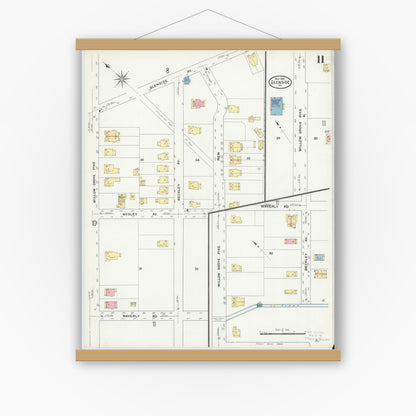 Old map wall art mockup — magnetic wood frame on white wall — Sanborn Fire Insurance Map from Glenside, Montgomery County, Pennsylvania (1909), Sheet #0011