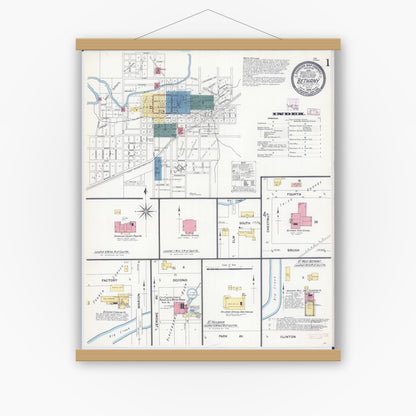 Old map wall art mockup — magnetic wood frame on white wall — Sanborn Fire Insurance Map from Bethany, Harrison County, Missouri (1909) - Complete Map Set