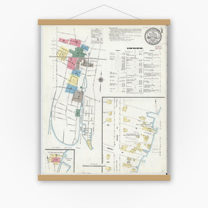 Old map wall art mockup — magnetic wood frame on white wall — Sanborn Fire Insurance Map from Amityville, Suffolk County, New York (1910), Sheet #0001