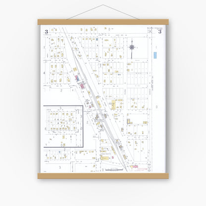 Old map wall art mockup — magnetic wood frame on white wall — Sanborn Fire Insurance Map from Blooming Prairie, Steele County, Minnesota (1948), Sheet #0003