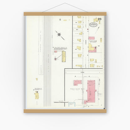 Old map wall art mockup — magnetic wood frame on white wall — Sanborn Fire Insurance Map from High Point, Guilford County, North Carolina (1911), Sheet #0019