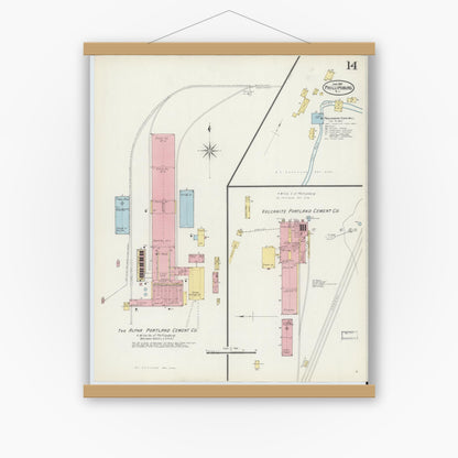 Old map wall art mockup — magnetic wood frame on white wall — Sanborn Fire Insurance Map from Phillipsburg, Warren County, New Jersey (1897), Sheet #0014