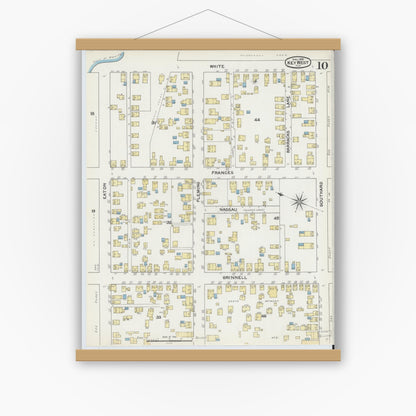 Old map wall art mockup — magnetic wood frame on white wall — Sanborn Fire Insurance Map from Key West, Monroe County, Florida (1892), Sheet #0010