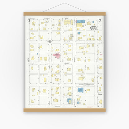 Old map wall art mockup — magnetic wood frame on white wall — Sanborn Fire Insurance Map from Mount Vernon, Lawrence County, Missouri (1928), Sheet #0003