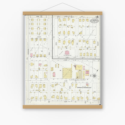 Old map wall art mockup — magnetic wood frame on white wall — Sanborn Fire Insurance Map from Beardstown, Cass County, Illinois (1906), Sheet #0006