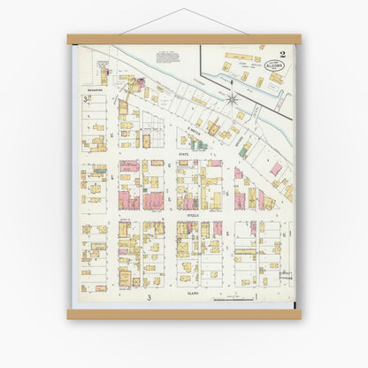 Old map wall art mockup — magnetic wood frame on white wall — Sanborn Fire Insurance Map from Algoma, Kewaunee County, Wisconsin (1900), Sheet #0002