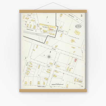 Old map wall art mockup — magnetic wood frame on white wall — Sanborn Fire Insurance Map from Delanco, Burlington County, New Jersey (1909), Sheet #0005