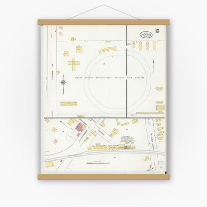 Old map wall art mockup — magnetic wood frame on white wall — Sanborn Fire Insurance Map from Charlotte, Eaton County, Michigan (1911), Sheet #0015