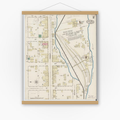 Old map wall art mockup — magnetic wood frame on white wall — Sanborn Fire Insurance Map from Orange, Orange County, Texas (1885), Sheet #0002