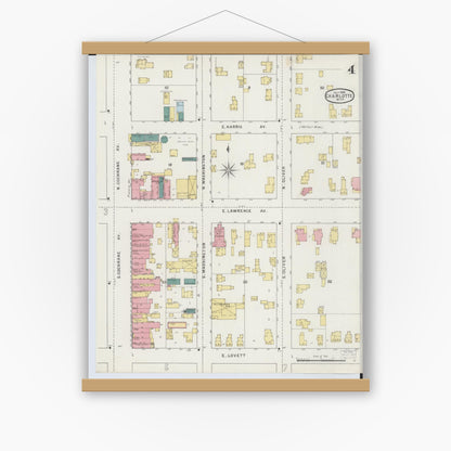 Old map wall art mockup — magnetic wood frame on white wall — Sanborn Fire Insurance Map from Charlotte, Eaton County, Michigan (1895), Sheet #0004