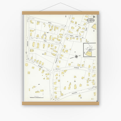 Old map wall art mockup — magnetic wood frame on white wall — Sanborn Fire Insurance Map from Stoneham, Middlesex County, Massachusetts (1909), Sheet #0009
